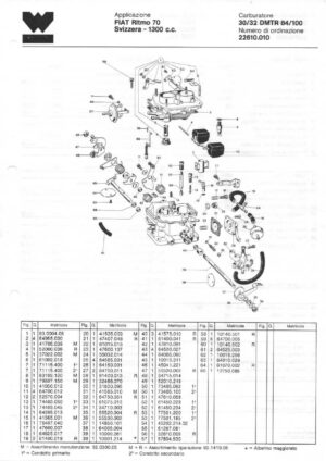 WEBER CARBURETTOR 30/32 DMTR 84/100 FIAT Ritmo 70 Switzerland-1300 c.c. diagram