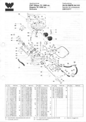 WEBER CARBURETTOR 30/32 DMTR 84/101 FIAT Ritmo 70 1300cc. Regata 70 1300 cc. Switzerland diagram