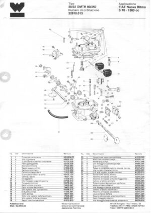 WEBER CARBURETTOR 30/32 DMTR 90/250 FIAT Nuova Ritmo S 70-1300 cc. diagram