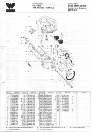 WEBER CARBURETTOR 30/32 DMTR 95/100 FIAT Uno 70S Switzerland-1300 c.c. diagram