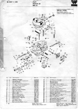 WEBER CARBURETTOR 30 DGF 1/250 FIAT PANDA 30 650 CC. diagram