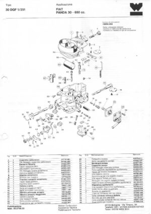 WEBER CARBURETTOR 30 DGF 1/251 FIAT PANDA 30-650 CC. diagram