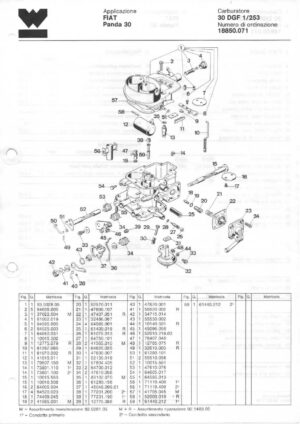 WEBER CARBURETTOR 30 DGF 1/253 FIAT PANDA 30 diagram