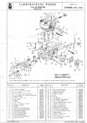 WEBER CARBURETTOR 30 DGS/100 CITROEN -GS- 1015 diagram