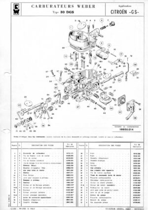 WEBER CARBURETTOR 30 DGS CITROËN -GS- diagram