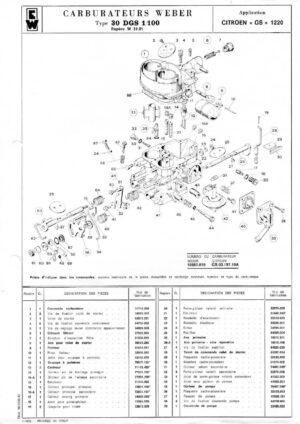 WEBER CARBURETTOR 30 DGS 1/100 CITROEN -GS- 1220 diagram