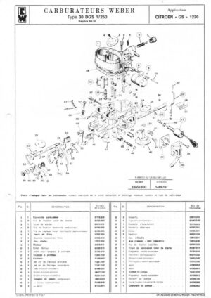 WEBER CARBURETTOR 30 DGS 1/250 CITROEN -GS- 1220 diagram