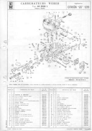 WEBER CARBURETTOR 30 DGS 1 CITROEN "GS" 1220 diagram