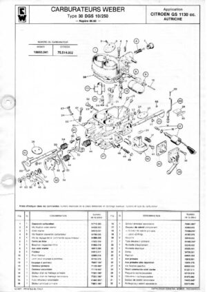 WEBER CARBURETTOR 30 DGS 10/250 CITROEN GS 1130 cc. AUSTRIA diagram