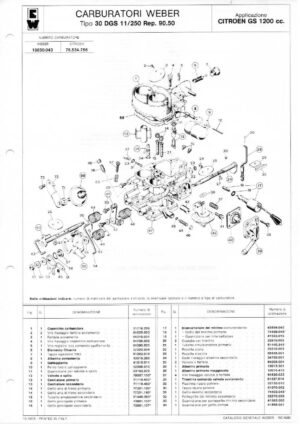 WEBER CARBURETTOR 30 DGS 11/250 Rep. 90.50 CITROEN GS 1200 cc. diagram