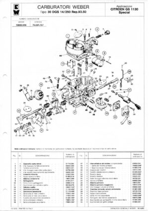 WEBER CARBURETTOR 30 DGS 14/250 Rep.93.50 CITROEN GS 1130 Special diagram