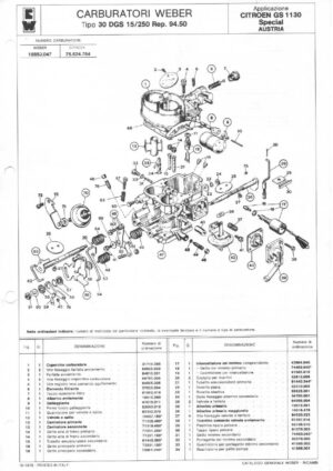 WEBER CARBURETTOR 30 DGS 15/250 Rep. 94.50 CITROEN GS 1130 Special AUSTRIA diagram