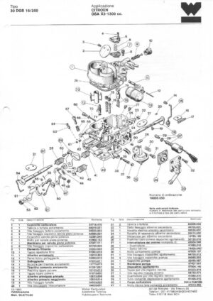 WEBER CARBURETTOR 30 DGS 16/250 CITROEN GSA X3-1300 cc. diagram