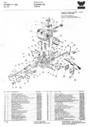 WEBER CARBURETTOR 30 DGS 17/250 Rep. 97.50 CITROEN GS 1130 cc diagram