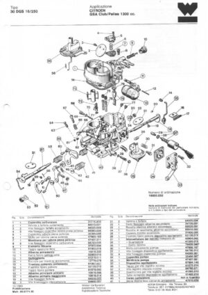 WEBER CARBURETTOR 30 DGS 18/250 CITROEN GSA Club/Pallas 1300 cc. diagram