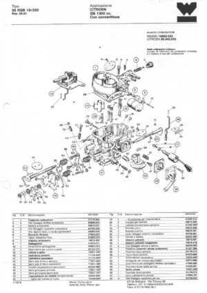 WEBER CARBURETTOR 30 DGS 19/250 Rep. 99.50 CITROEN GS 1300 cc. with converter diagram