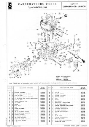 WEBER CARBURETTOR 30 DGS 2/200 CITROEN - GS - JUNIOR diagram