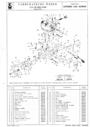 WEBER CARBURETTOR 30 DGS 2/250 CITROEN -GS- JUNIOR diagram