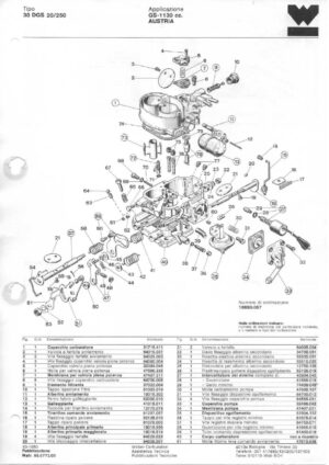 WEBER CARBURETTOR 30 DGS 20/250 GS-1130 cc. AUSTRIA diagram