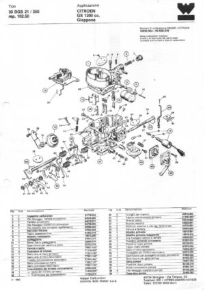 WEBER CARBURETTOR 30 DGS 21/250 rep. 102.50 CITROEN GS 1200 cc. JAPAN diagram