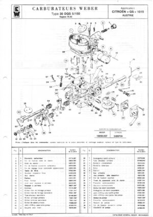 WEBER CARBURETTOR 30 DGS 5/150 CITROEN - GS- 1015 AUSTRIA diagram