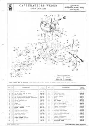 WEBER CARBURETTOR 30 DGS 7/250 CITROEN -GS- 1220 AUSTRALIA diagram