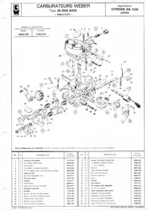 WEBER CARBURETTOR 30 DGS 8/250 CITROEN -GS- 1220 diagram