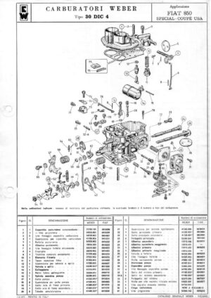 WEBER CARBURETTOR 30 DIC 4 FIAT 850 SPECIAL - COUPE USA diagram