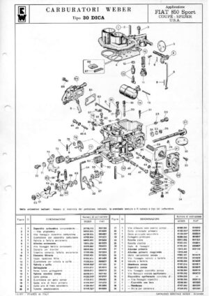 WEBER CARBURETTOR 30 DICA FIAT 850 Sport COUPE - SPIDER U.S.A diagram