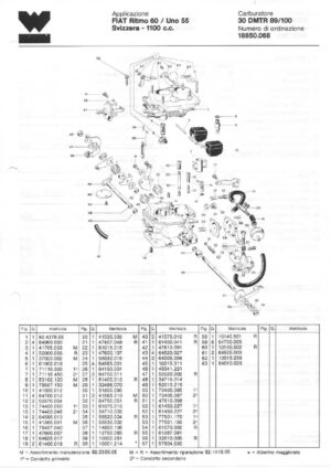 WEBER CARBURETTOR 30 DMTR 89/100 FIAT Ritmo 60/Uno 55 Switzerland-1100 c.c. diagram