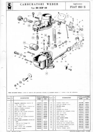 WEBER CARBURETTOR 30 ICF 10 FIAT 850 S diagram