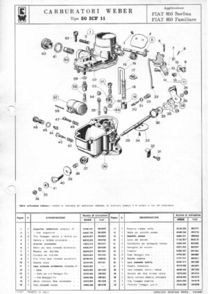 WEBER CARBURETTOR 30 ICF 11 FIAT 850 Berlina/Familiare diagram