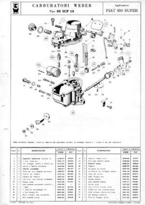 WEBER CARBURETTOR 30 ICF 13 FIAT 850 SUPER diagram