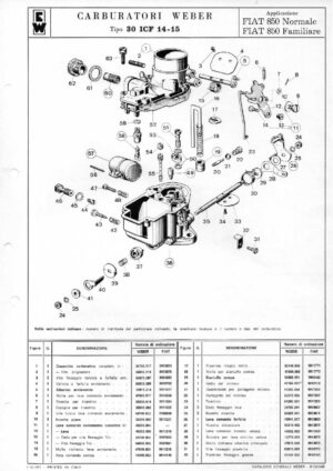 WEBER CARBURETTOR 30 ICF 14-15 FIAT 850 Normale/Familiare diagram