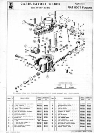 WEBER CARBURETTOR 30 ICF 20/250 FIAT 850 T Furgone diagram