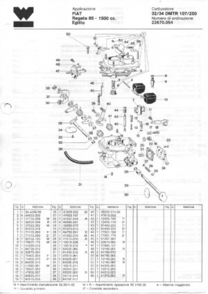 WEBER CARBURETTOR 32/34 DMTR 107/250 FIAT REGATA 85-1500 CC EGYPT diagram