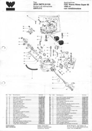 WEBER CARBURETTOR 32/34 DMTR 81/150 FIAT Nuova Ritmo Super 85 1500 cc diagram