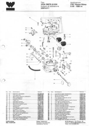 WEBER CARBURETTOR 32/34 DMTR 81/250 FIAT Nuova Ritmo s 85 - 1500 cc diagram