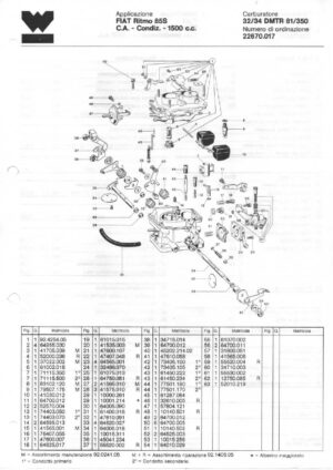 WEBER CARBURETTOR 32/34 DMTR 81/350 FIAT Ritmo 85S C.A. 1500 c.c. diagram