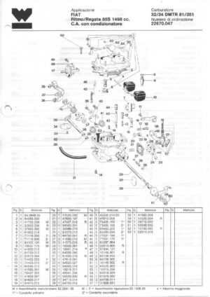 WEBER CARBURETTOR 32/34 DMTR 81/351 FIAT Ritmo/Regata 85S 1498 cc. C.A. diagram