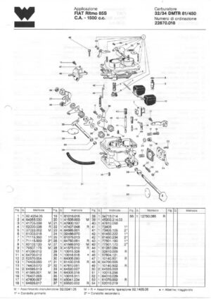 WEBER CARBURETTOR 32/34 DMTR 81/450 FIAT Ritmo 85S C.A. - 1500 c.c. diagram