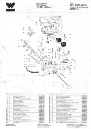 WEBER CARBURETTOR 32/34 DMTR 82/250 FIAT Ritmo 105 TC. 1600 cc. diagram