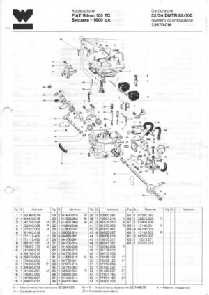 WEBER CARBURETTOR 32/34 DMTR 85/100 FIAT Ritmo 105 TC Switzerland - 1600 c.c. diagram