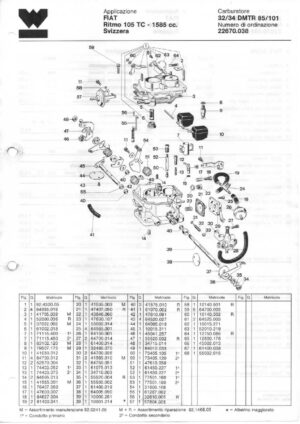 WEBER CARBURETTOR 32/34 DMTR 85/101 FIAT Ritmo 105 TC - 1585 cc. Switzerland diagram