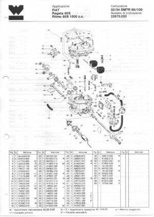 WEBER CARBURETTOR 32/34 DMTR 88/100 FIAT Regata 85S Ritmo 85S 1500 c.c. diagram