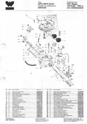 WEBER CARBURETTOR 32/34 DMTR 92/150 FIAT Regata 100 Super - 1600 cc. diagram