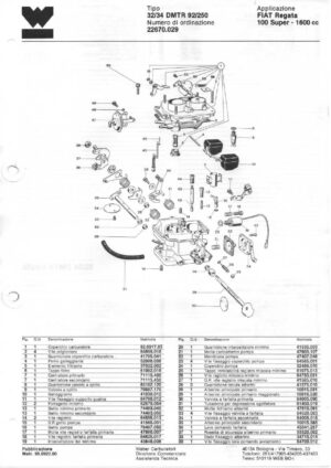 WEBER CARBURETTOR 32/34 DMTR 92/250 FIAT Regata 100 Super - 1600 cc diagram