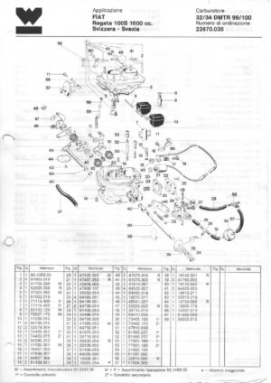 WEBER CARBURETTOR 32/34 DMTR 99/100 FIAT Regata 100S 1600 cc. Switzerland - Sweden diagram