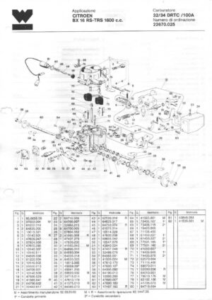 WEBER CARBURETTOR 32/34 DRTC/100A CITROEN BX 16 RS-TRS 1600 c.c. diagram
