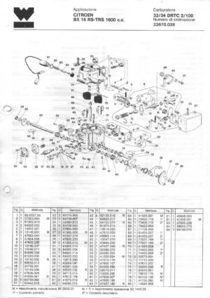 WEBER CARBURETTOR 32/34 DRTC 2/100 CITROEN BX 16 RS-TRS 1600 c.c. diagram